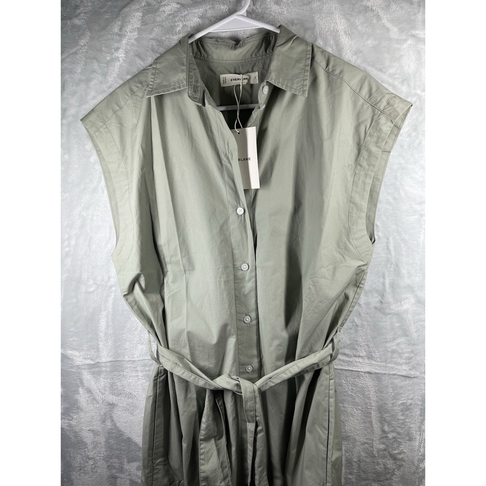 Everlane Sage Green Sleeveless Button-Down Shirt Dress